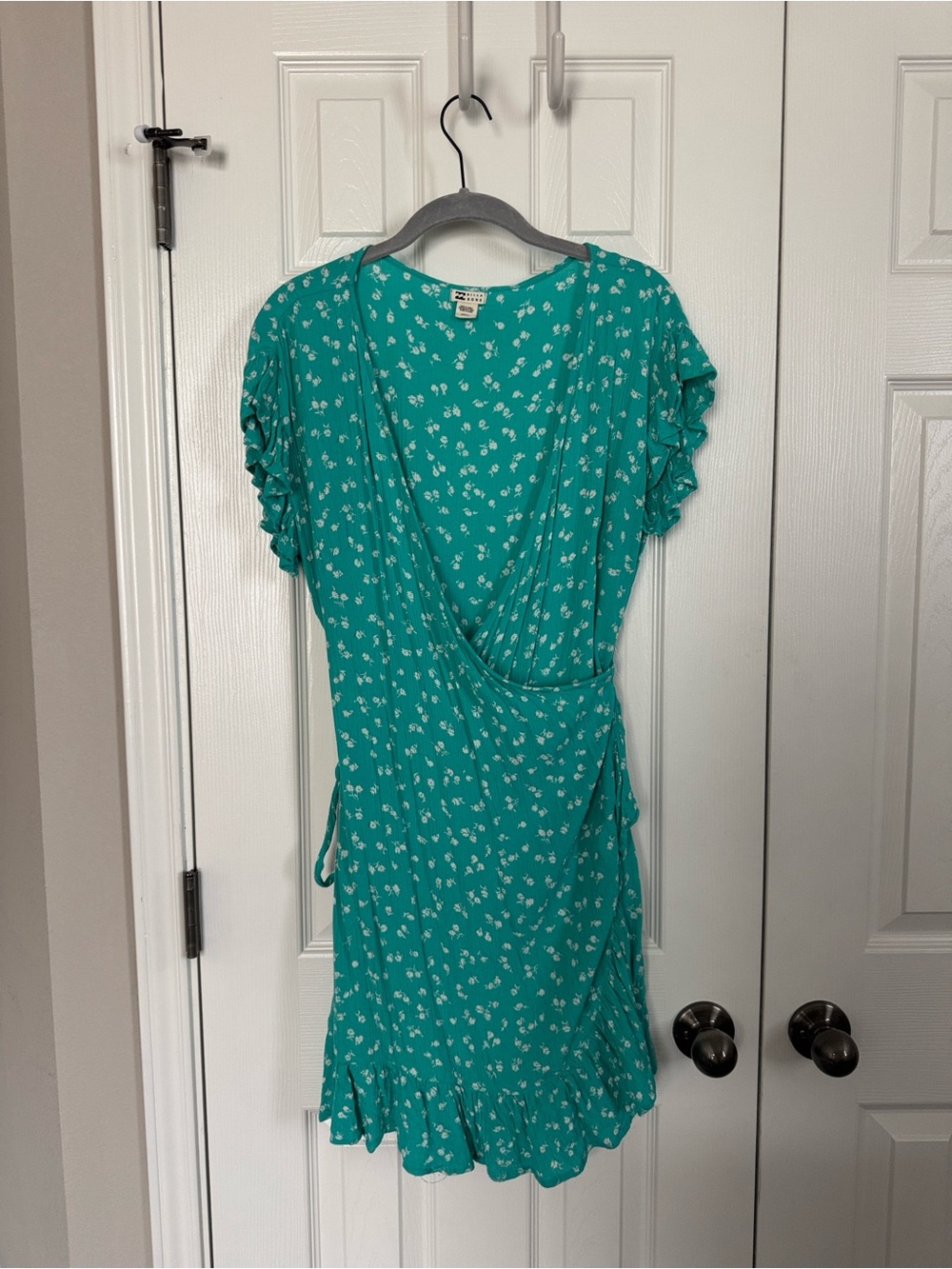 Billabong Teal Floral Wrap Mini Dress